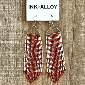 INK+ALLOY Seed Bead Earrings + Beaded Fringe. Terracotta + Cream in color